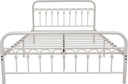 TUSEER Metal Bed Frame Queen Size with Vintage Headboard and Footboard Platform Base Wrought Iron Bed Frame (Queen,White)