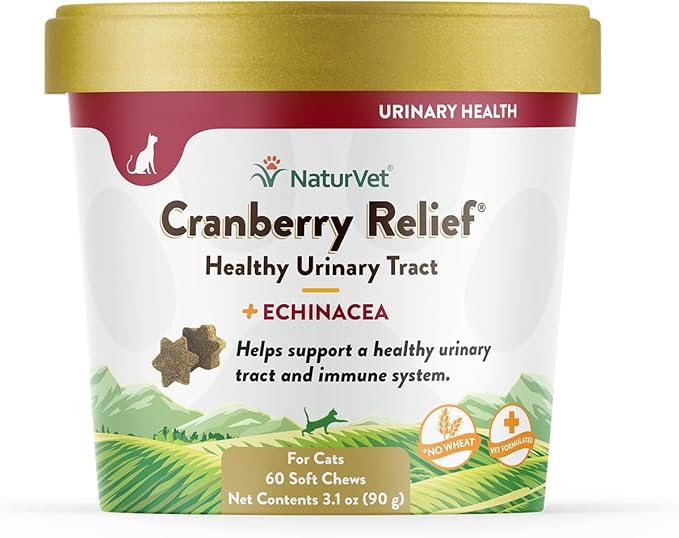 NaturVet Cranberry Relief Plus Echinacea for Cats, 60 ct Soft Chews, Made in The USA with Globally Source Ingredients-Mewly Pet