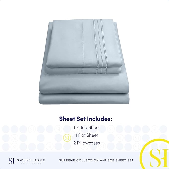 California King Sheet Sets - Breathable Luxury Sheets with Full Elastic & Secure Corner Straps Built In - 1800 Supreme Collection Deep Pocket Bedding Set, Sheet Set, California King, Misty Blue