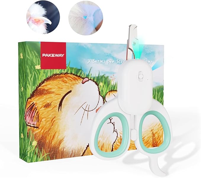 PAKEWAY Pet Nail Clipper with LED & -U-V Light, Cat Claw Trimmer with Ultra Bright LED Light for Nail Bloodline to Avoid Over Cutting, Sharp Angled Blade Grooming Tool for Dog Cat Rabbit Small Animals-Mewly Pet