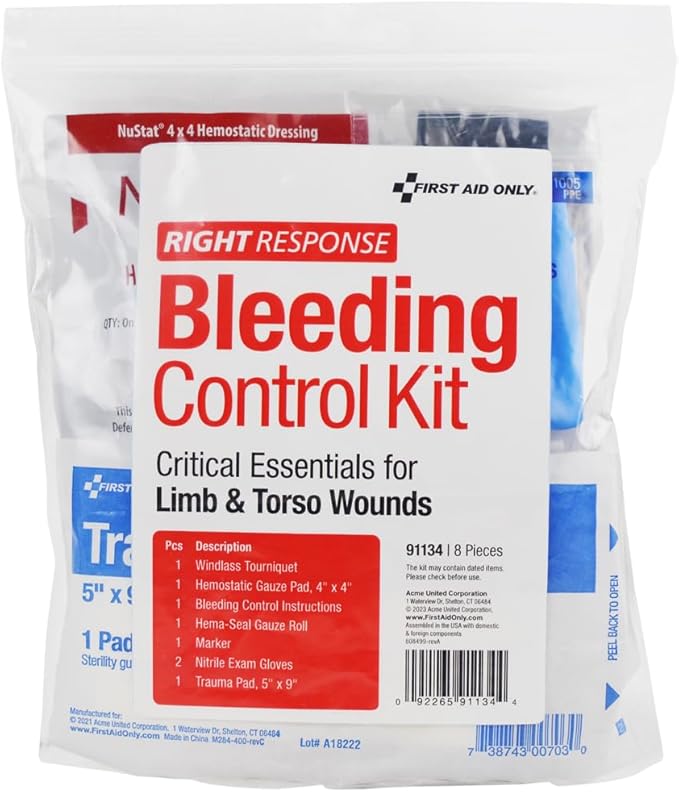 First Aid Only 91134 Critical Essentials Bleeding Control Kit for Limb & Torso Wounds, 8 Pieces-Mewly Pet