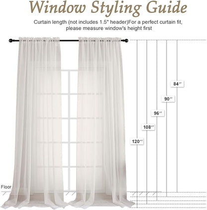 OVZME Ivory Bedroom Curtains 2 Panel Sets 90 Inch Length, 59 Inch Extra Wide Light Filtering Light Weight Soft Window Treatment Panels for Study Room Living Room Guest Room, 59Wx90L Inches