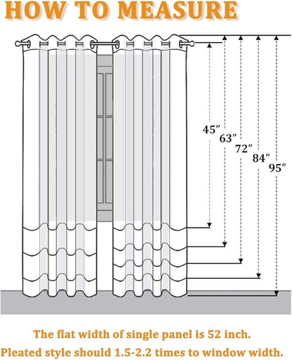 RYB HOME Sheer Curtains 63 inch Length 2 Panels - Linen Textured Fabric Semi Transparent Light Filtering Curtains for Living Room Bedroom Office Bathroom, Width 52 x Length 63 inches, 2 Panels