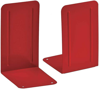 Acrimet Metal Bookends, Non-Skid Book Stand for Shelves, Heavy Duty Book Stopper, 6-7/8" H x 4" W x 4-1/2“ D, Red, 1 Pair