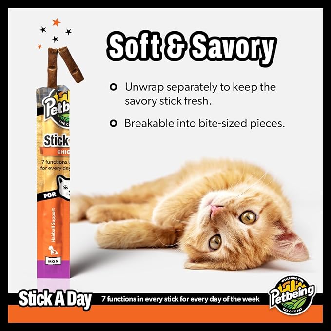 Stick a Day | Specially Formulated 7-in-1 Functions Daily Real Meat Supplement for Cats | Cat Chew Stick & Pet Vitamins Supplements Combination (7-Pack x 4, Mix)-Mewly Pet