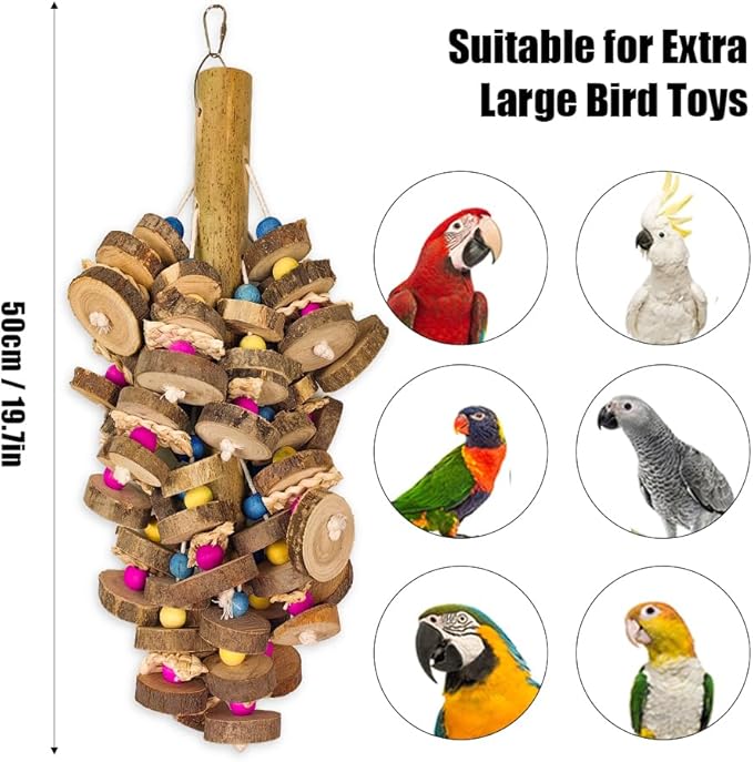 Extra Large Bird Parrot Toys- 19.7 inch Multicolored Natural Wooden Block Parrot Chewing Toy Suggested for Macaws cokatoos, African Grey and a Variety of Amazon Parrots. (Large Size)-Mewly Pet
