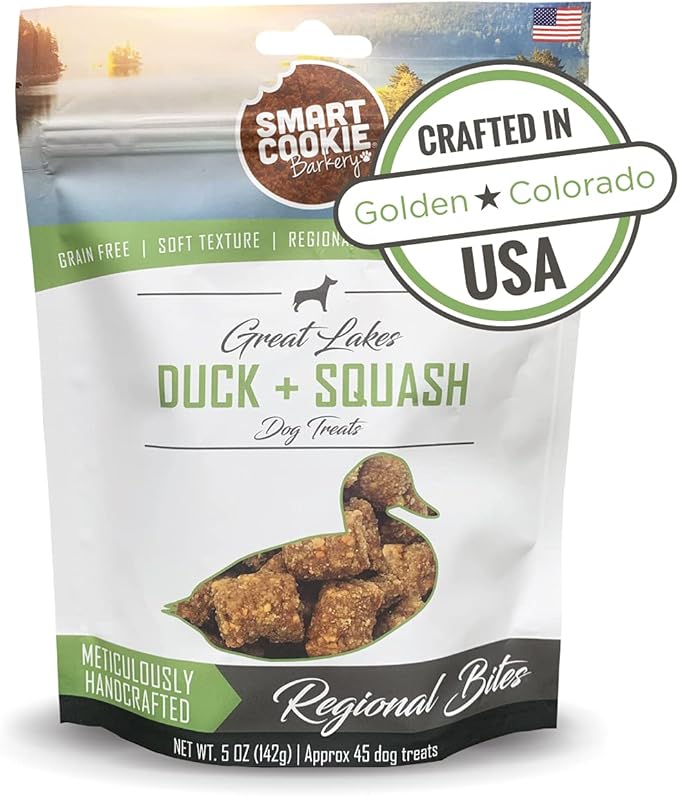 Smart Cookie All Natural Soft Dog Treats - Duck & Squash - Training Treats for Dogs with Allergies or Sensitive Stomachs - Grain Free Dog Treats, Chewy, Human-Grade, Made in USA - 5oz Bag-Mewly Pet