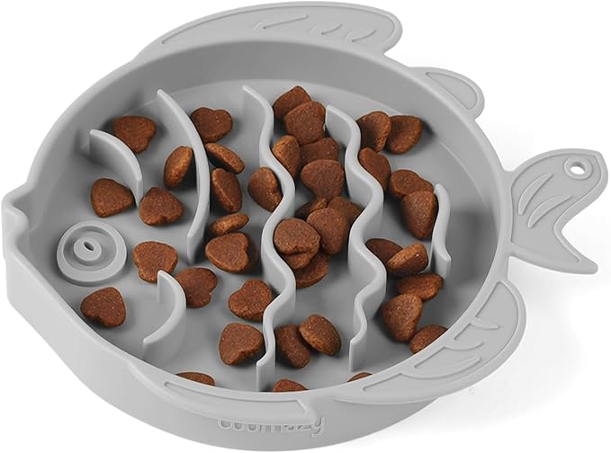 Coomazy 2-in-1 Silicone Slow Feeder Dog Cat Bowls, Interactive Puzzle Toy for Pets Dry/Wet Food Training, Keeps Dogs Cats Busy, Prevents Puppy Kitty Overeating (Smoky Gray, 1.2 Cup)-Mewly Pet
