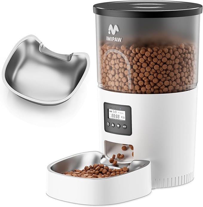 Automatic Cat Feeder, 3L Timed Pet Dry Food Dispenser with Clog-Free Design, Auto Feeder for Cats, 1-6 Meals Per Day,with Stainless Steel-Mewly Pet