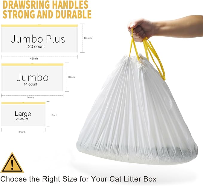 KONE Cat Litter Box Liners, 14 Count Jumbo Extra Durable Large Drawstring Kitty Litter Pan Bags Cat Waste Litter Bags Pet Supplies 36" x 18"-Mewly Pet