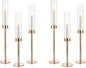 NUPTIO Hurricane Glass Candle Holders: Set of 6 Tall Gold Metal Candlestick Holder with Chimney Tube Brass Tiered Taper Candles Stands for Christmas Holiday Party Decoration 23.6 & 21.7 & 19.7 in