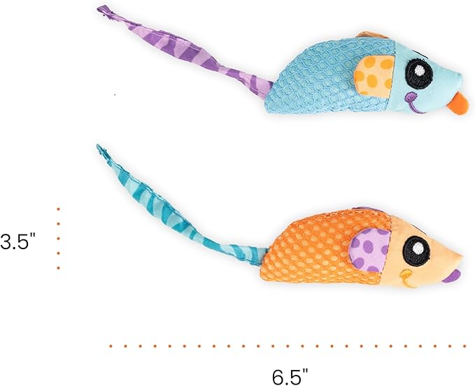 Catstages Catnip Chew Mice 2 Pack– Interactive Dental Cat Chew Toy that Helps Clean Teeth, Mouse, Multicolored-Mewly Pet