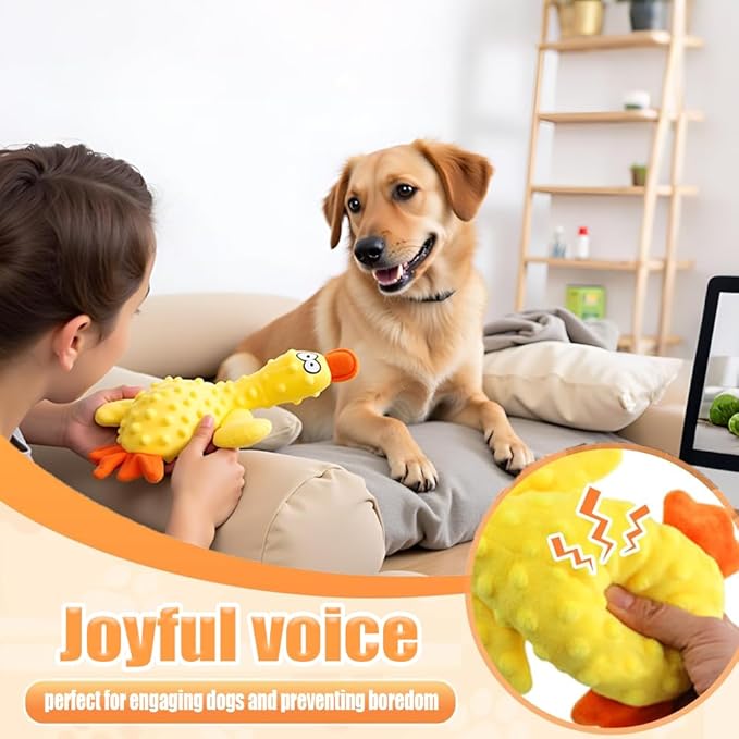 OUANGANC Calming Duck Dog Toy for Aggressive Chewers, Make a Crinkly Crunchy Noise, with Squeaker, 2025 Upgraded Indestructible Puppy Teething Toys, for Small to Medium Dog Breeds (Yellow 10.6in)
