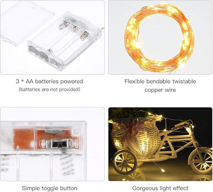 Led Fairy Lights Battery Operated, 1 Pack Mini Battery Powered Copper Wire Starry Fairy Lights for Bedroom, Christmas, Parties, Wedding, Centerpiece, Decoration (5m/16ft Warm White)