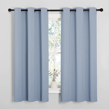 NICETOWN Vintage Blue Blackout Curtains 54 inches Length for Cafe, 2 Panels, 34" Wide, Thermal Insulated Decoration Drapes for Small Window