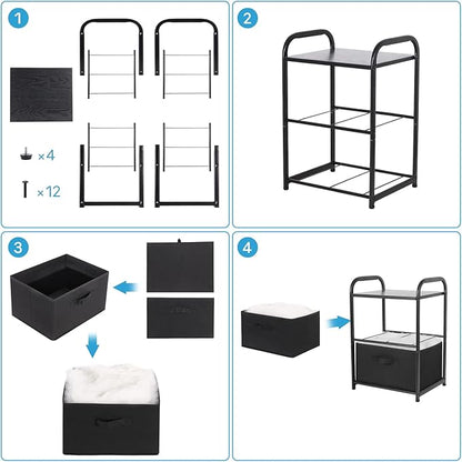 MAX Houser Dresser for Bedroom with 2 Drawers, Wide Chest of Drawers, Fabric Dresser, Storage Organizer Unit with Fabric Bins for Closet, Living Room, Hallway, Nursery,Black