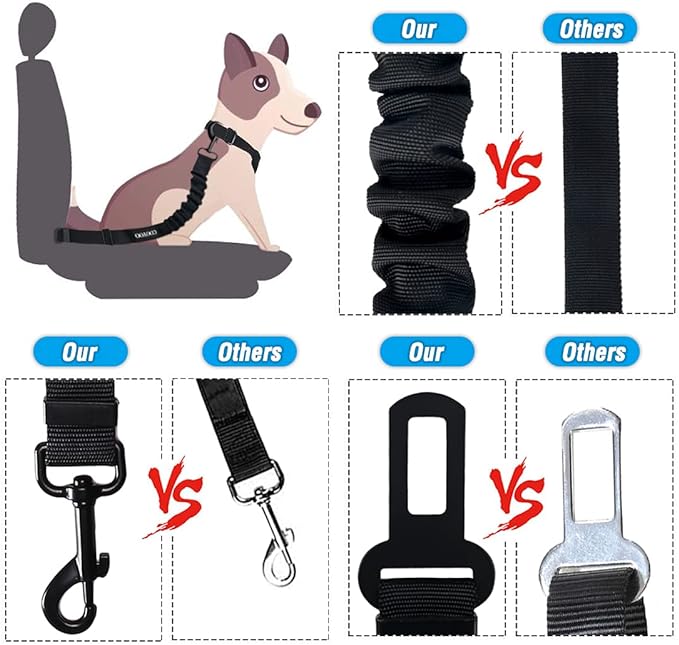 COOYOO Dog Seat Belt,3 Piece Set Retractable Dog Car Harness Adjustable for Vehicle Nylon Pet Safety Heavy Duty & Elastic-Mewly Pet