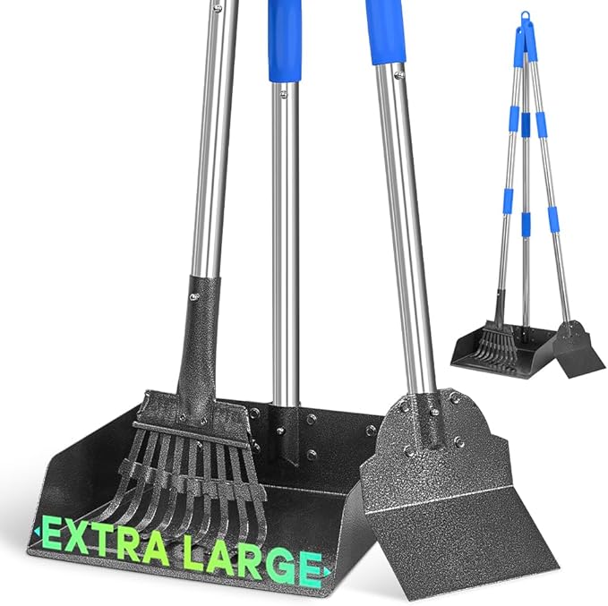Larger Pooper Scooper Dog Pooper Scooper for Large Medium Small Dogs Heavy Duty Stainless Steel with Long Handle Tray Rake Shovel for Yard-Mewly Pet