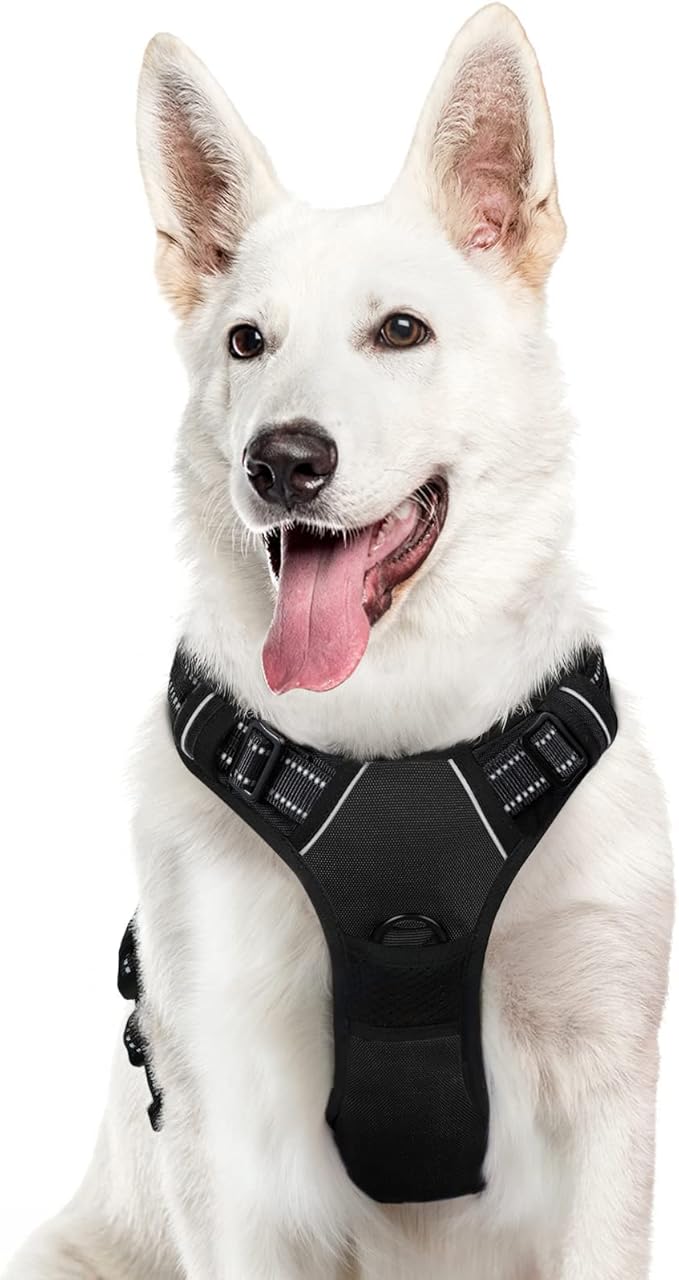 Eagloo Dog Harness for Large Dogs, No Pull Service Vest with Reflective Strips and Control Handle, Adjustable and Comfortable for Walking, No Choke Pet Harness with 2 Metal Rings, Black, XL-Mewly Pet