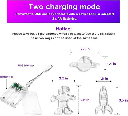 AceList 20 LED Children's Room LED String Lights Astronaut Spaceship Rocket UFO Pendants Light String Holiday Party Lights Wall Window Tree Decorative Lights(Light Warm White)
