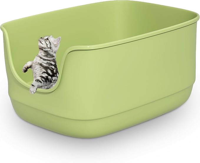 Gefryco Large Cat Litter Box with High Sided 24.6"x18.3"x12.2" - Jumbo Extra Large Open Anti - Splashing High Wall for Multiple Cats (Green)-Mewly Pet