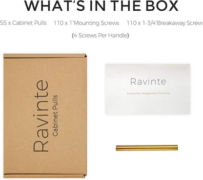 Ravinte 55 Pack 5 Inch Cabinet Pulls Brushed Brass Stainless Steel Kitchen Drawer Pulls Cabinet Handles 5”Length, 3” Hole Center