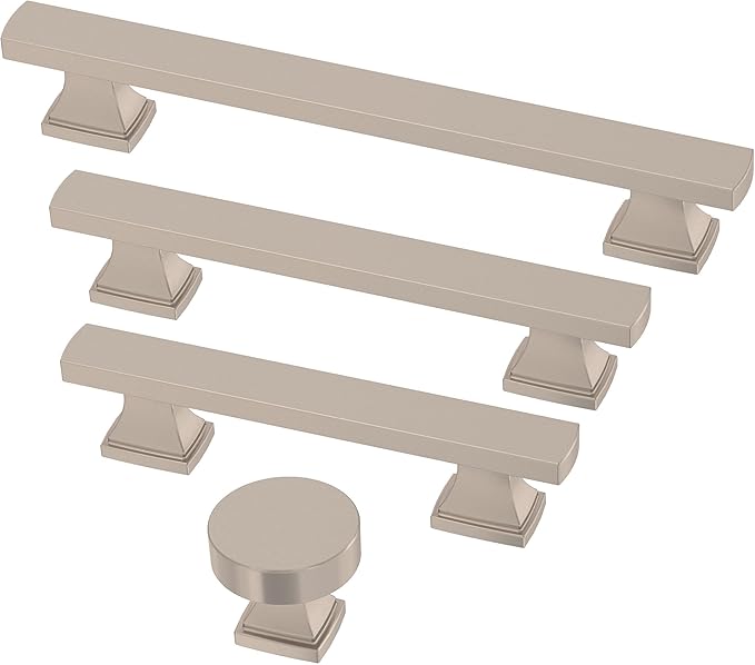 FRANKLIN BRASS Tiered Foot (10-Pack) Cabinet Handles 5-1/16" Hole Center Pulls | Satin Nickel Hardware Kitchen Door, Drawers, Dressers, Furniture P49574C-SN-B