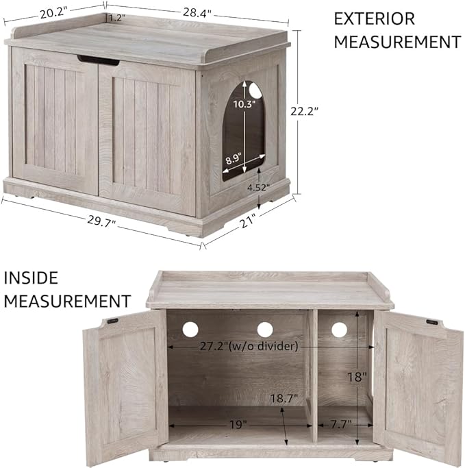 unipaws Cat Litter Box Enclosure Furniture, Hidden Litter Box Cover Washroom, Dog Proof Cabinet for Large Cat, Hideaway House, Weathered Grey-Mewly Pet