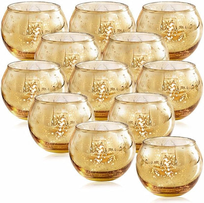 LAMORGIFT 12 Pcs Gold Votive Candle Holders -Gold Mercury Glass Candle Holders, Diwali Decorations for Home, Wedding Centerpieces for Tables, Christmas Tea Light Holders