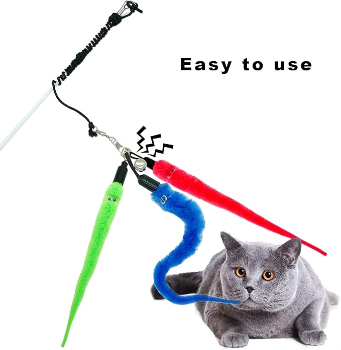 Cat Worm Toy Refills, 20 Pieces Cat Wand Attachments Worms Toy for Indoor Cats (B)-Mewly Pet
