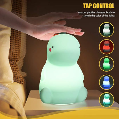 VSATEN Dinosaur Night Light for Kids, Cute Color Changing Silicone Baby Night Light with Touch Sensor, Portable Rechargeable LED Bedside Nursery Lamp for Toddler's Room, Gifts for Boys Girls, Green