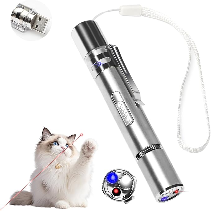 Laser Pointer Cat Toys USB Rechargeable Interactive Cat Laser Pointer with 5 Exciting Laser Patterns Torch UV and Infrared Modes Safe Pet Playtime Multi-Use Toy for Cats and Pet Owners-Mewly Pet