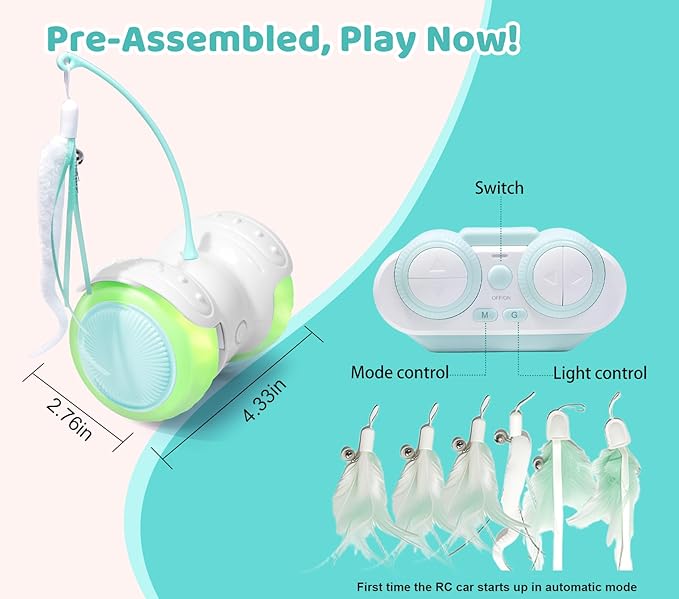 Remote Control Cat Toy with Auto Mode - Interactive Cat Toy Feather for Indoor, Moving Cats Catnip Toys & LED to Keep Bored Cats Active & Entertained-Mewly Pet
