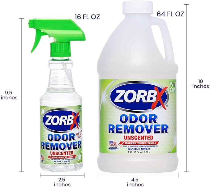 ZORBX Unscented Odor Eliminator for Strong Odor 16 Oz + 64 Oz - Used in Hospitals & Healthcare Facilities - Advanced Trusted Formula, Fast-Acting Odor Remover Spray for Dog, Cat, House & Carpet-Mewly Pet
