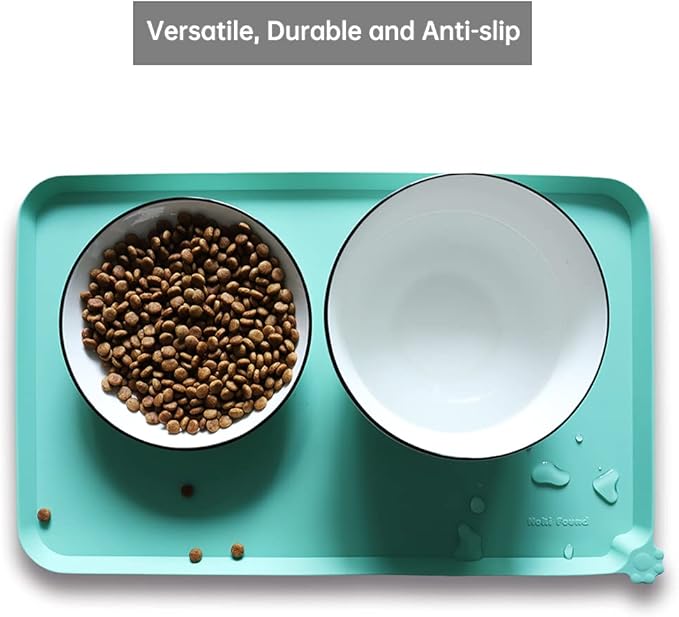 Hoki Found Silicone Pet Food Mats - Non Slip Cat & Dog Bowl Placemats - Waterproof Pet Feeding Mats - Cool Mint-Mewly Pet