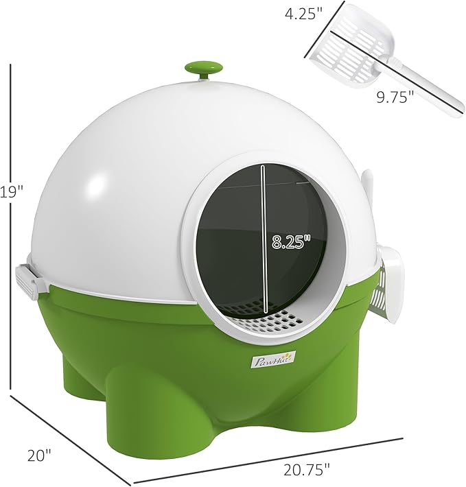 PawHut Hooded Cat Litter Box, Large Kitty Litter Pan with Lid, Scoop, Leaking Sand Pedal, Top Handle, Dark Green-Mewly Pet