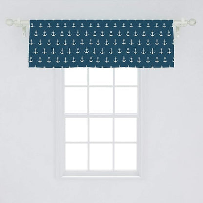 Ambesonne Anchor Window Valance, Nautical Pattern Classic Colors and Anchors Simplistic Design Sailor Ship Print, Curtain Valance for Kitchen Bedroom Decor with Rod Pocket, 54" X 18", Blue White