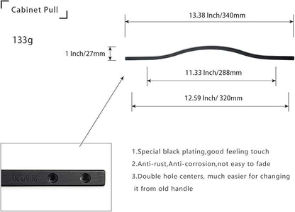 Goo-Ki Modern Handle,Minimalist Cabinet Pull,Matt Black Drawer Handle Wardrobe Cabinet Door Handle, 11.3''/12.6'' Double Hole Centers,6 Packed