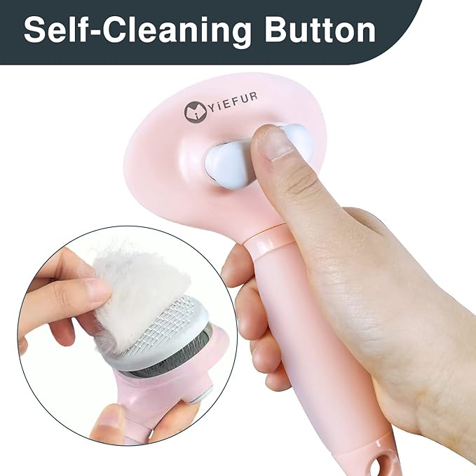 Cat Hair Brush, Soft Silicone Self Cleaning Brush for Short and Long Haired Cats, Pink Pet Grooming Comb, Cat Shedding Brushes-Mewly Pet