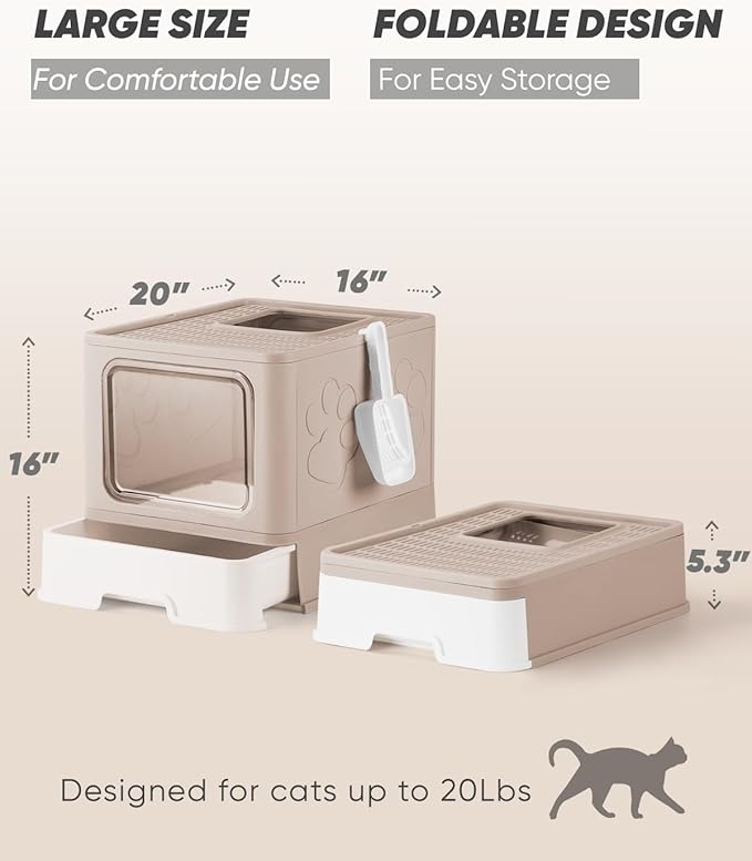 Enclosed Cat Litter Box, Large Litter Box for Big Cats, Covered Kitty Litter Boxes with Lid, Top Entry Cat Box Enclosure with Scoop, Odor Control, Easy to Clean(Coffee)-Mewly Pet