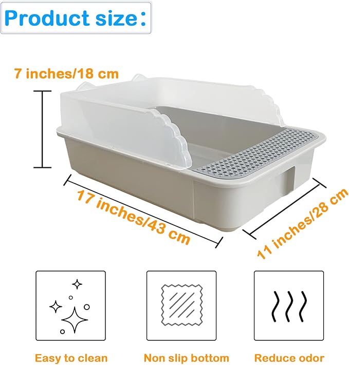 Open Cat Litter Box with High Side,Anti-Splashing Cats Litters Pan,Kitten Toilet with Litter Sifting Scoop,Semi-Enclosed Removable Kittens Litter for Boxes Easy to Clean No Odor-Mewly Pet