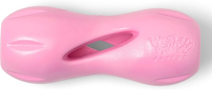 WEST PAW Zogoflex Qwizl Dog Puzzle Treat Toy – Interactive Chewing for Dogs – Dispenses Pet Treats – Brightly-Colored Dog Enrichment Toy for Aggressive Chewers, Fetch, Catch, Large 6.5", Bubblegum-Mewly Pet