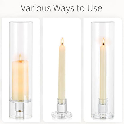 Glass Hurricane Candle Holder: 11.8" Tall Candlestick Holder Bulk with Cylinder Windproof Cover Set of 10 Clear Taper Candle Holders for Wedding Party Birthday Christmas Decor