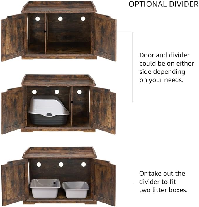 unipaws Cat Litter Box Enclosure Furniture, Dog Proof Hidden Litter Box Cover, Cabinet for Large Cat,Hideaway Kitty House, Rustic-Mewly Pet