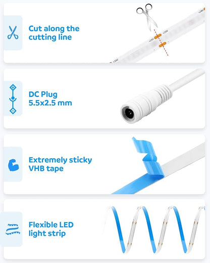Aclorol 32.8ft Blue Led Strip Lights COB Led Strip Light 24V Flexible LED Tape Light for Bedroom Kitchen Cabinet Closet Other Home Indoor Decor 3200Leds 10M(Power Supply&Dimmer Not Included)