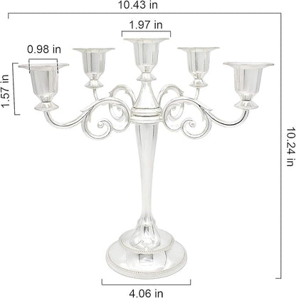 Metal Candelabra 5-Candle 10.1 Inch Tall Candle Holder Stick for Home Wedding Event and Party Festival,Silver