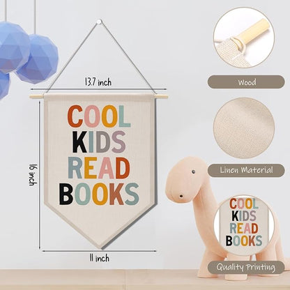 Library Decor Book Themed Party Decorations Reading room Decor Canvas Hanging Pennant Flag Banner Wall Sign Decor Gift for Reading Corner Bedroom Playroom Game Room Front Door