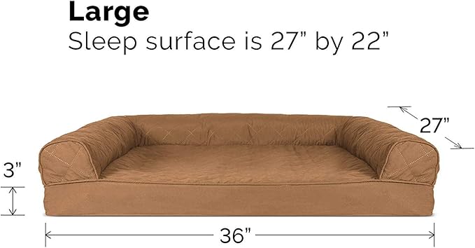 Furhaven Cooling Gel Dog Bed for Large/Medium Dogs w/ Removable Bolsters & Washable Cover, For Dogs Up to 55 lbs - Quilted Sofa - Toasted Brown, Large-Mewly Pet