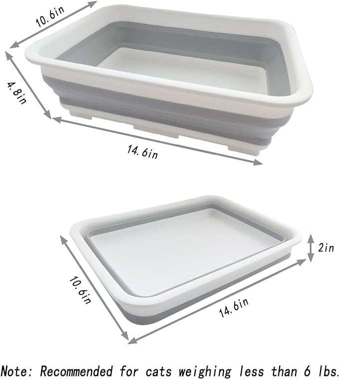 Collapsible Small Cat Litter Box, 14.6 x 10.6 x 4.8 inch Open Waterproof Low Entry Kitten Potty Pan Semi-Enclosed Pet Toilet for Sick Frail Kitty Grey-Mewly Pet