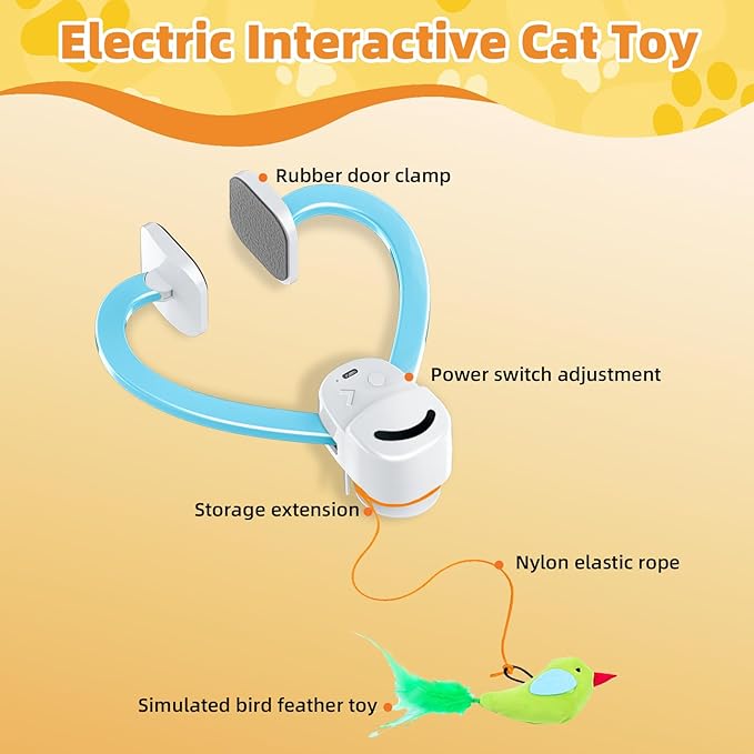 Interactive Cat Toys for Indoor Cats Automatic Electric Flying Bird Feather Wand Toy - Best Kitten & Adult Cat Enrichment Stimulation Toy Hanging Electric Kitty Toys for Bored Cats（Blue White）-Mewly Pet